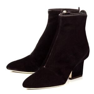 Jimmy Choo 8.5 Autumn 65 VELVET Boots Low Heel Ankle Booties Mink Gray Purple